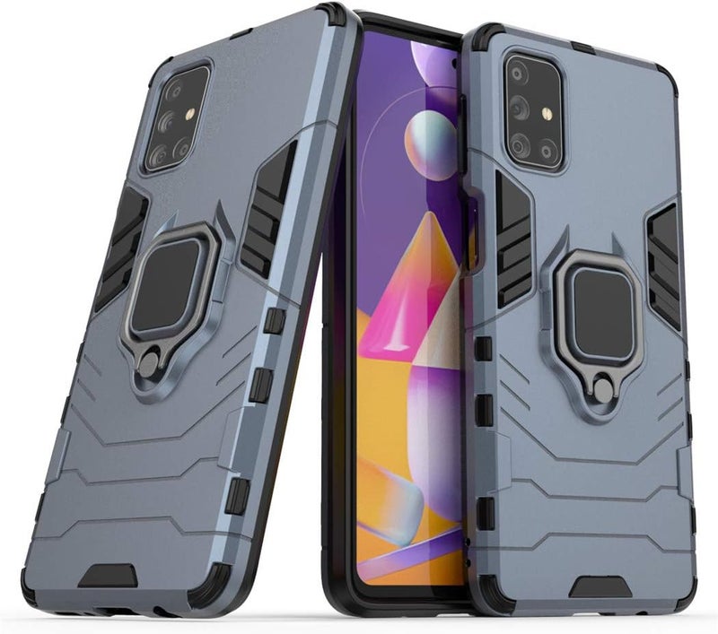 مايجين متوافق مع حافظة Samsung Galaxy M31S، حلقة معدنية للمقبض وحامل صدمات مقاوم للصدمات (يعمل مع حامل السيارة المغناطيسي) غطاء متين مزدوج الطبقة (أزرق داكن) - Image 1