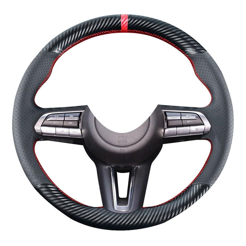 Kivnto DIY Stitching Carbon Fiber Steering Wheel Cover for Mazda CX30 SUV 20202023 Mazda 3 20192023 15 inches Leather Interior Accessories