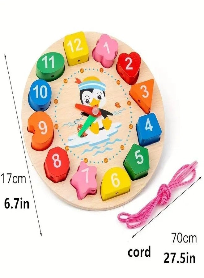 TUPERMAR Wooden Learning Clock with Bead Lace Wooden Montessori Clock Toy Learning with Bead Lace Early Educational Digital Analog Numbers Shape Color Learning Toy for Kids - Image 4