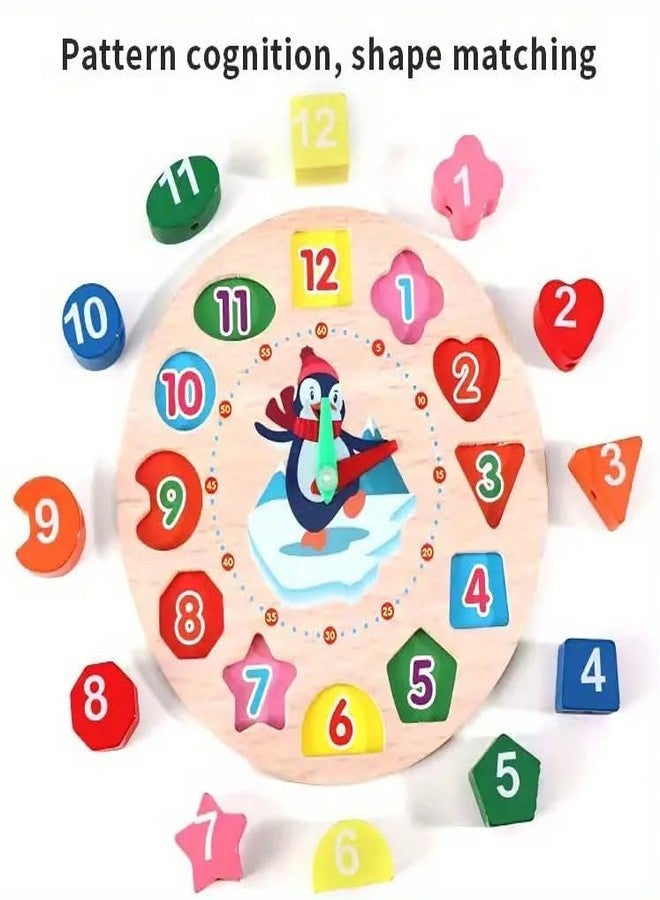 TUPERMAR Wooden Learning Clock with Bead Lace Wooden Montessori Clock Toy Learning with Bead Lace Early Educational Digital Analog Numbers Shape Color Learning Toy for Kids - Image 3
