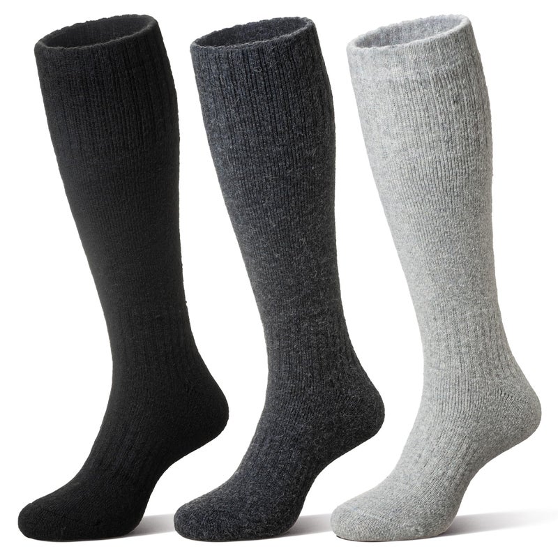 Eocom Unisex Merino Wool Ski Socks Thermal Warm Winter Thick Knee High Long Snowboarding Boot Socks for Women Men 3 Pairs(Black/Grey, Large) - Image 1