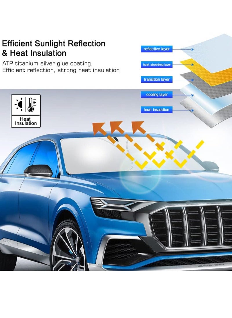 Foldable Car Windshield Sunshade with Storage Pouch, Front Windshield Reflective Sunshad, Car Front Window for Top Blocks UV Rays and Sun Heat Protection, Keeps Vehicle Cooler(145cm*80cm)