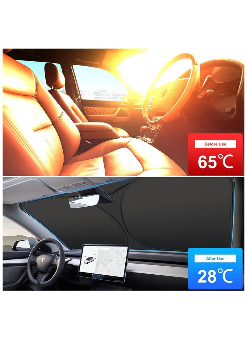 Foldable Car Windshield Sunshade with Storage Pouch, Front Windshield Reflective Sunshad, Car Front Window for Top Blocks UV Rays and Sun Heat Protection, Keeps Vehicle Cooler(145cm*80cm)
