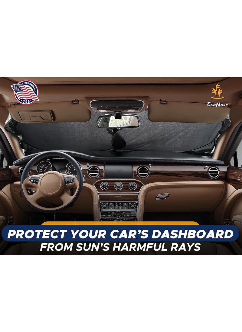 Foldable Car Windshield Sunshade with Storage Pouch, Front Windshield Reflective Sunshad, Car Front Window for Top Blocks UV Rays and Sun Heat Protection, Keeps Vehicle Cooler(145cm*80cm)