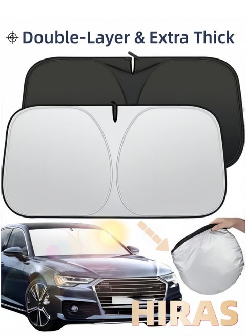 Foldable Car Sun Shade for Windshield - Universal Reflective Heat Shield Blocks UV & Sun Heat | Storage Pouch | Fits Toyota Land Cruiser, Nissan Patrol etc (145x80cm)