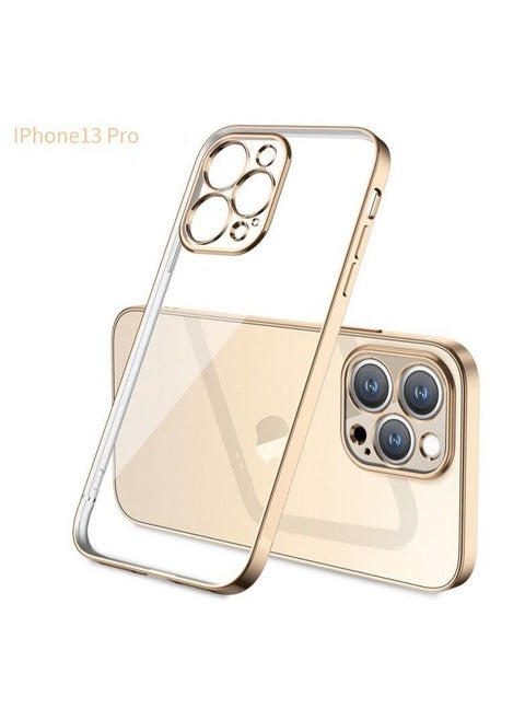 Plating Case for iPhone 13 Pro  6.1'', Clear TPU Back Cute Luxury Electroplated Frame with Camera Lens Protector Slim Thin Lightweight Cover for Apple iPhone 13 Pro  (Gold）