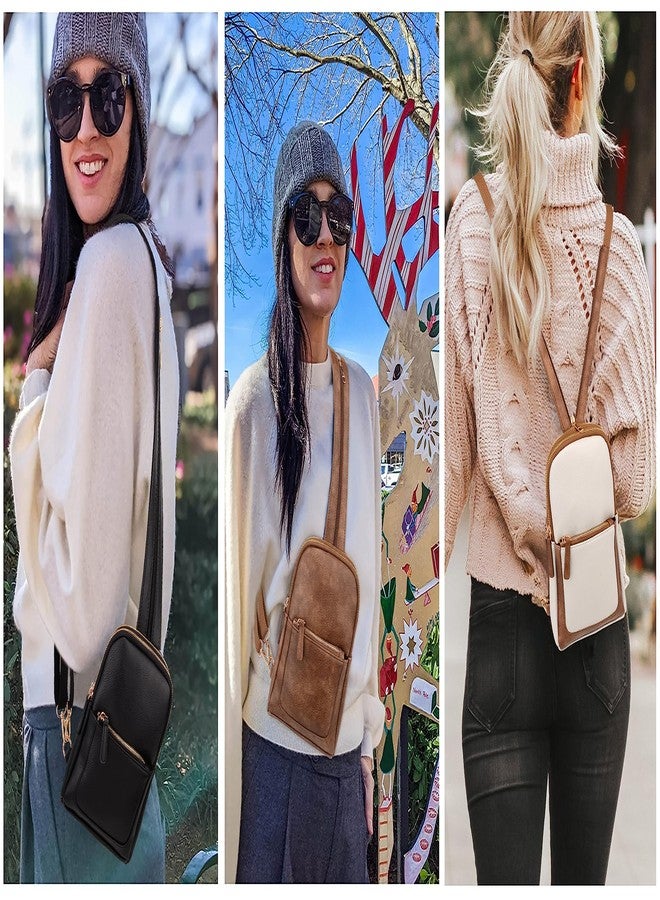 UTO حقيبة س sling كبيرة للنساء عبر الجسم حقيبة حزام صدر عصرية حقيبة ظهر قابلة للتحويل مع أحزمة كتف واسعة بسحاب بيج فاتح/بني - Image 2