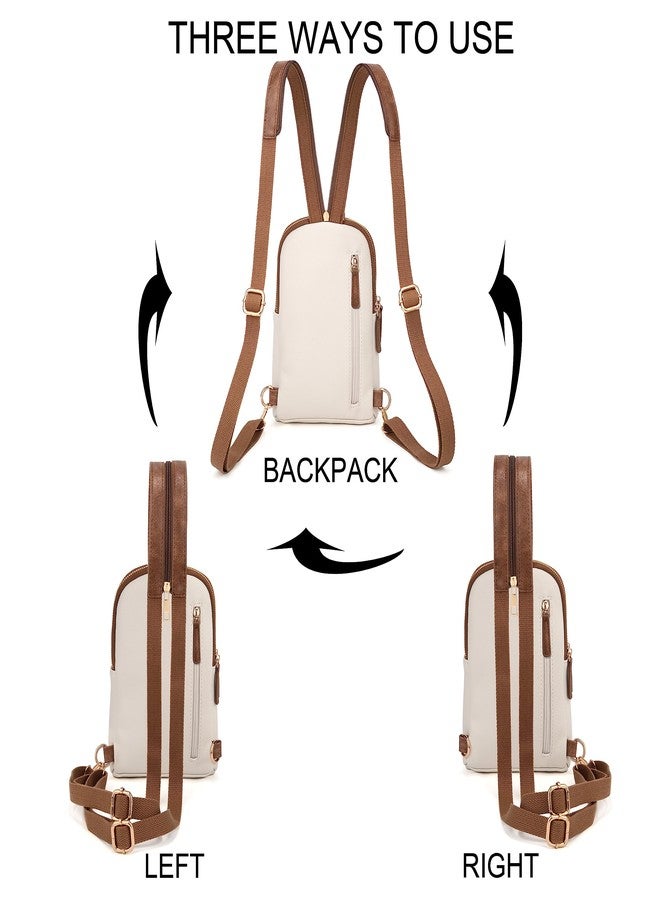 UTO حقيبة س sling كبيرة للنساء عبر الجسم حقيبة حزام صدر عصرية حقيبة ظهر قابلة للتحويل مع أحزمة كتف واسعة بسحاب بيج فاتح/بني - Image 5