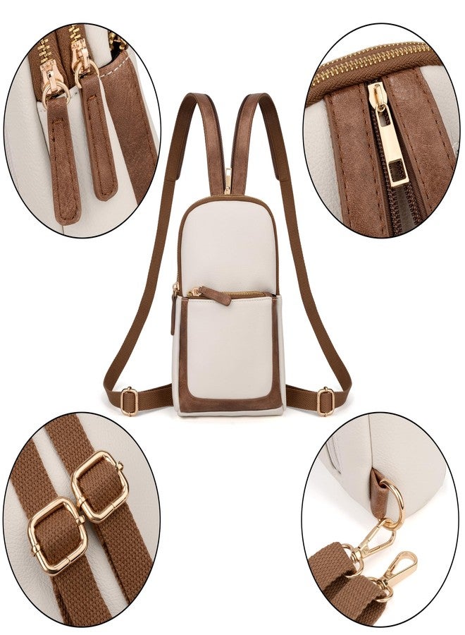 UTO حقيبة س sling كبيرة للنساء عبر الجسم حقيبة حزام صدر عصرية حقيبة ظهر قابلة للتحويل مع أحزمة كتف واسعة بسحاب بيج فاتح/بني - Image 4