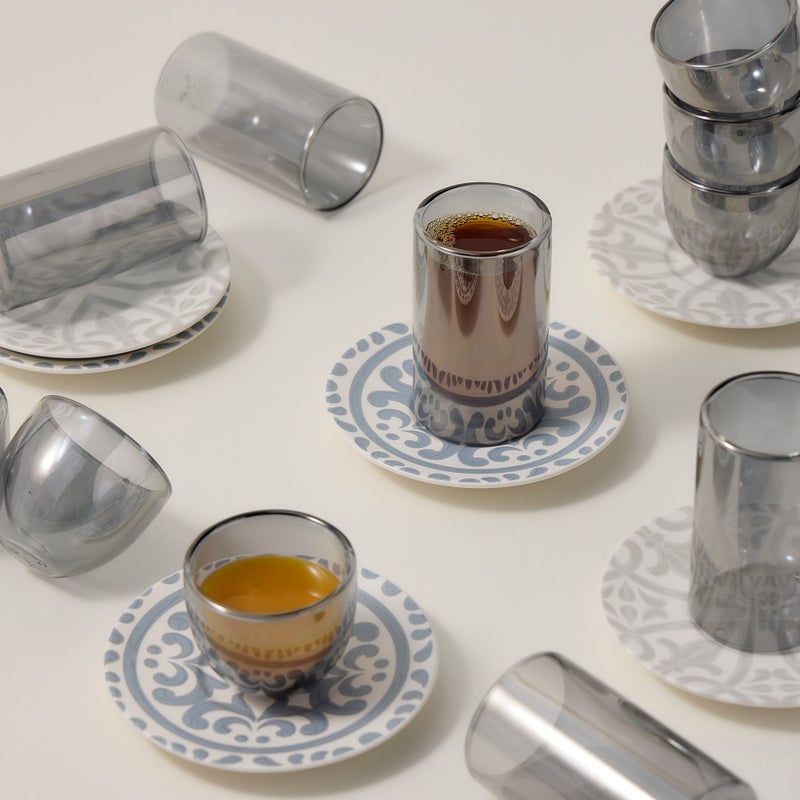 دلتي طقم أكواب شاي وفناجين قهوة سعودية زجاج وبورسلان أبيض 18 قطعة - Image 5