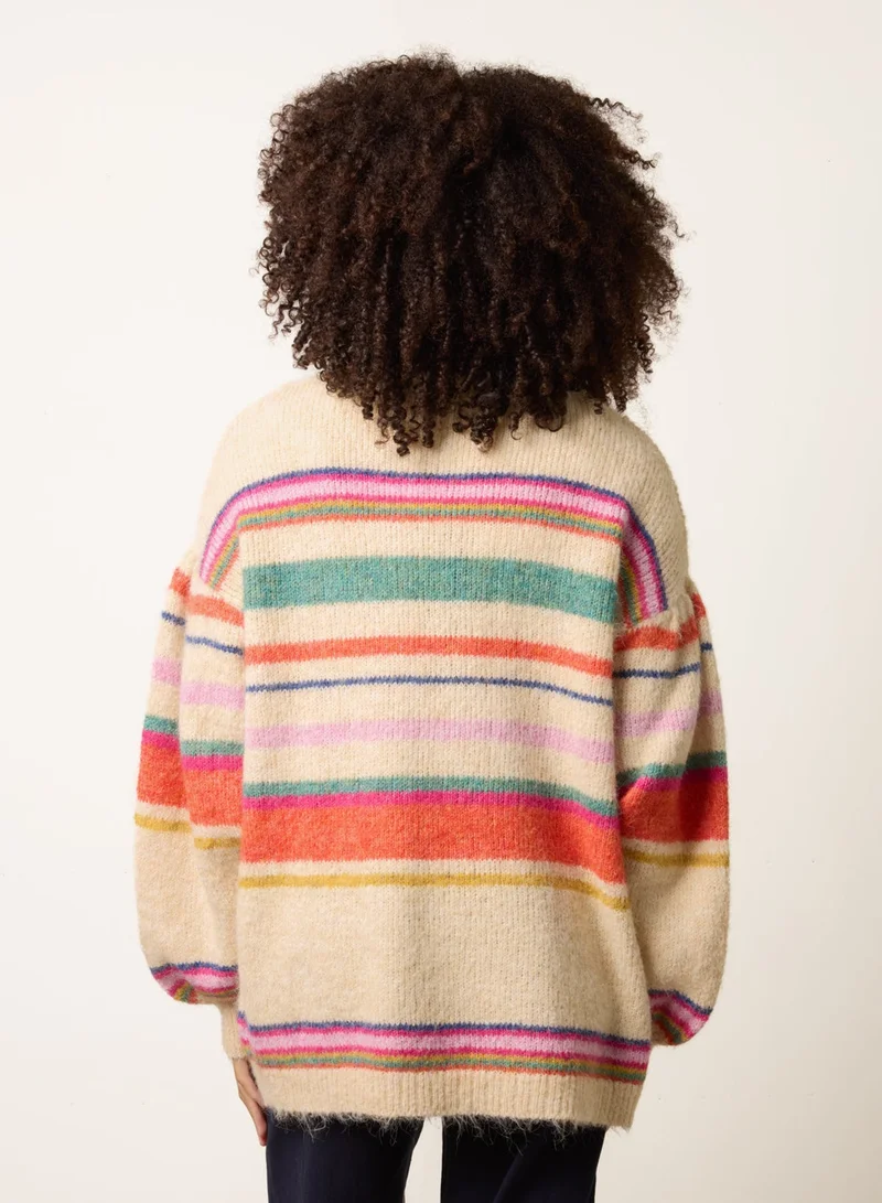 Blue Vanilla Multi Coloured Stripe Cardigan