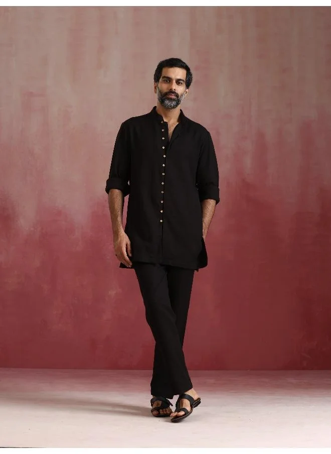 ترو برونز Men's Black Cotton Dobby Kurta Co-ord Set
