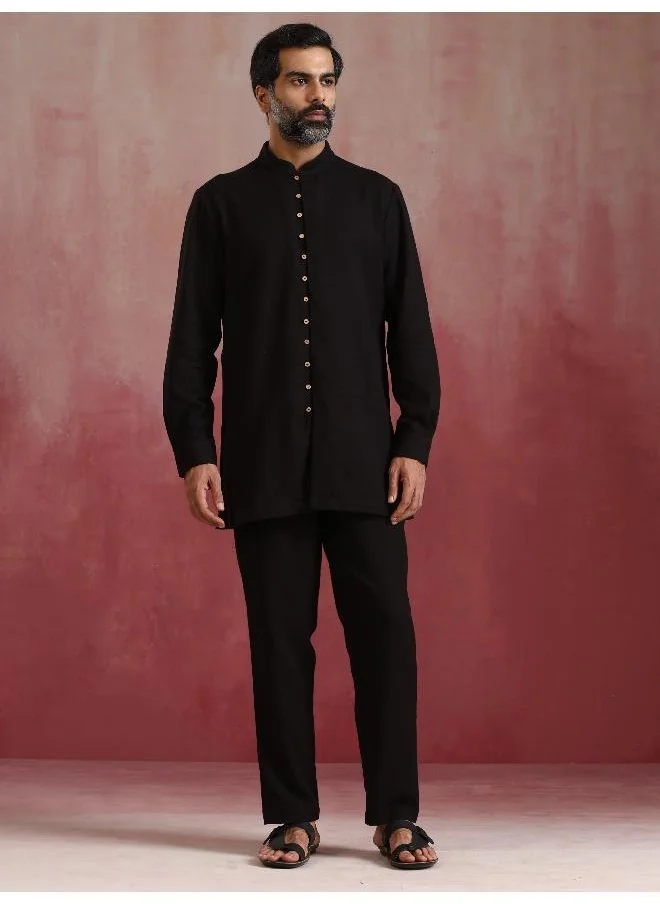 ترو برونز Men's Black Cotton Dobby Kurta Co-ord Set
