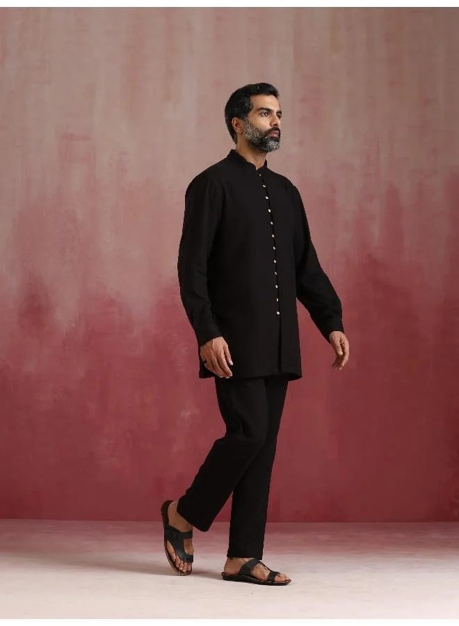 ترو برونز Men's Black Cotton Dobby Kurta Co-ord Set