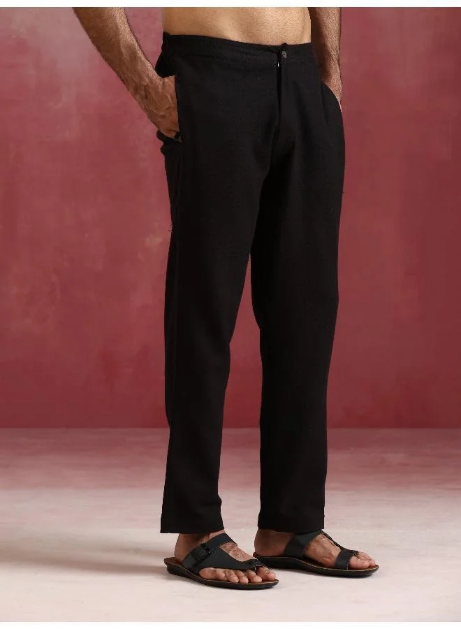 ترو برونز Men's Black Cotton Dobby Kurta Co-ord Set