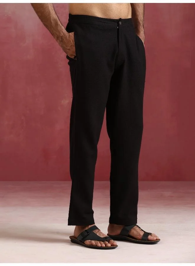 ترو برونز Men's Black Cotton Dobby Kurta Co-ord Set