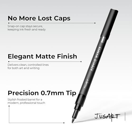 JusArt 3 Pack Black Acrylic Paint Markers, 0.7mm Fine Point Acrylic Paint Pens for Rock Painting, Art Projects, Ceramic, Glass, Wood, Metal, Fabric, DIY Crafts, Ideal Black Paint Pen for Art Supplies - Image 4