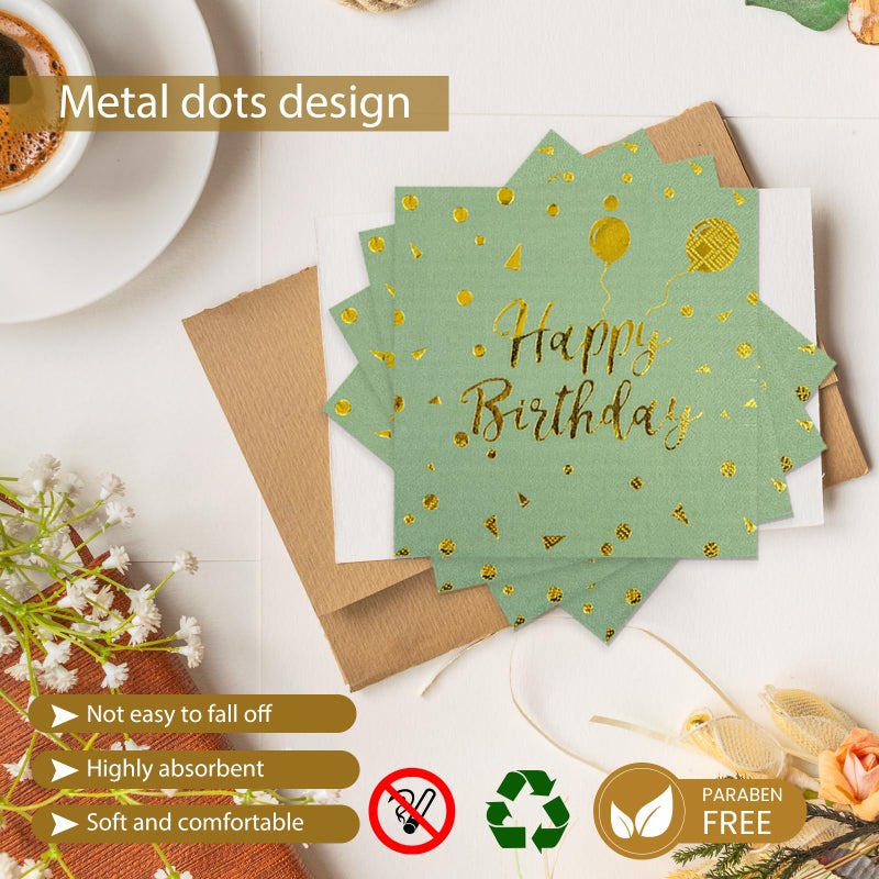 73Hours 48PCS Happy Birthday Plates and Napkins Party Supplies, Sage Green and Gold Disposable Paper Plates and Napkins with Forks Tableware Set for Birthday Party Decorations 16 Guests (Sage Green) - Image 4
