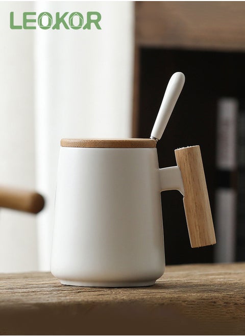 Ceramic Coffee Mugs with Lid 14 oz Vintage Matte Coffee Mugs Set with Lid and Spoon White