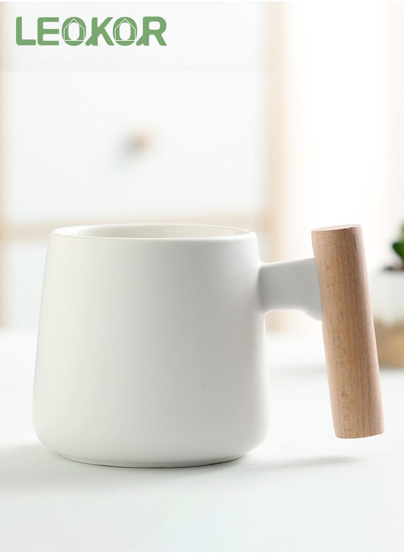 Ceramic Coffee Mugs with Lid 14 oz Vintage Matte Coffee Mugs Set with Lid and Spoon White