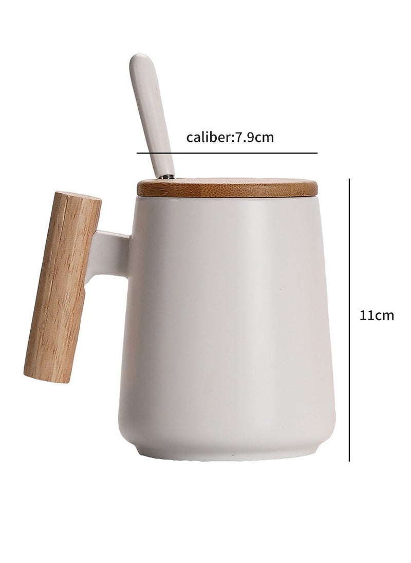 Ceramic Coffee Mugs with Lid 14 oz Vintage Matte Coffee Mugs Set with Lid and Spoon White