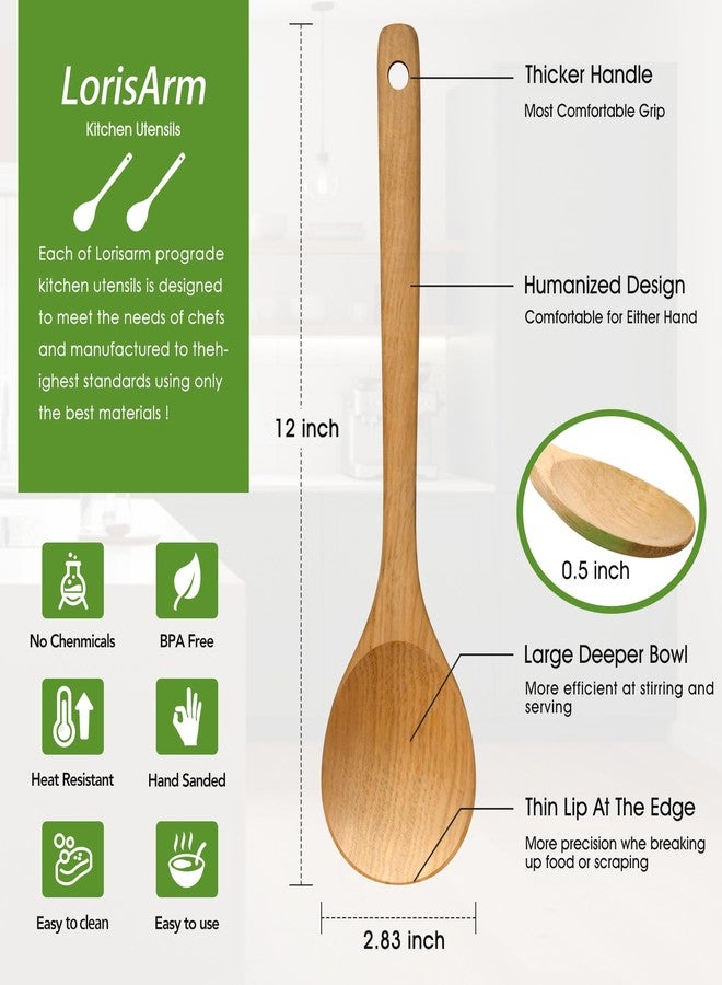 LorisArm Wooden Cooking Spoon 2PC, Large 12" Solid Wood Serving Spoons Set for Mixing Stirring, Maple Wood Nonstick Kitchen Utensils Tableware Ladle Scoop. - Image 2