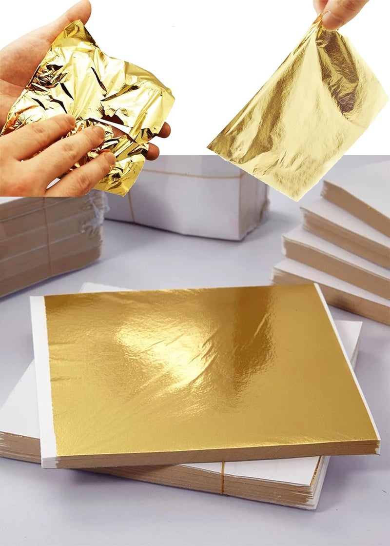 A.K GOLD LEAF 100 Sheets 8x8cm Gold Leaf Sheets Foil Paper for Gilding Crafting DIY Arts Project Crafting Decoration Makeup Spa Art Craft Work (Gold) - Image 1