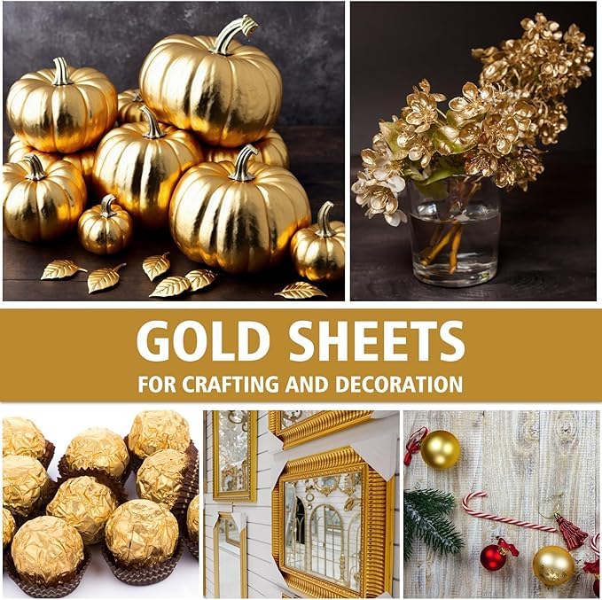 A.K GOLD LEAF 100 Sheets 8x8cm Gold Leaf Sheets Foil Paper for Gilding Crafting DIY Arts Project Crafting Decoration Makeup Spa Art Craft Work (Gold) - Image 2