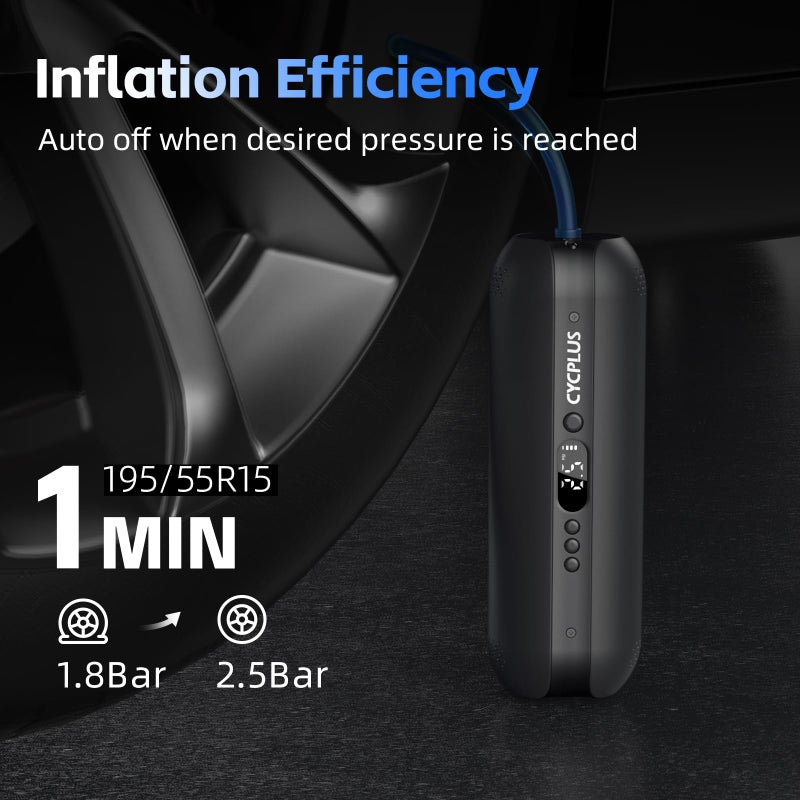 CYCPLUS Tire Inflator Portable Air Compressor - 150PSI Cordless Air Pump with Digital Tire Pressure Gauge, Accurate LCD Display & LED Light, DC/AC 2-in-1 for Car/Motorcycle/E-Bike/Ball(2025 Version) - Image 2