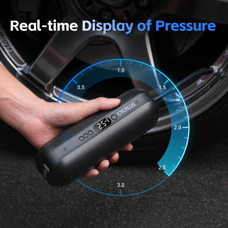 CYCPLUS Tire Inflator Portable Air Compressor - 150PSI Cordless Air Pump with Digital Tire Pressure Gauge, Accurate LCD Display & LED Light, DC/AC 2-in-1 for Car/Motorcycle/E-Bike/Ball(2025 Version) - Image 5