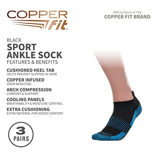 Copper Fit Unisex Copper Infused No Show Socks - 3 Pack , Large/X-Large, Black - Image 3