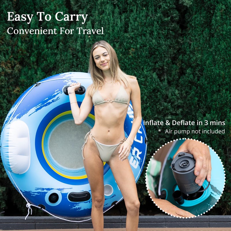 Sunrio 2-Pack River Tubes for Floating Heavy Duty Inflatable Floating Lounger Premium River Water Rafts Pool Float with Cup Holder Above Lake for Adults Blue White - Image 4