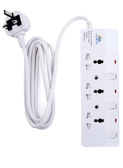 3 Way 3 Meter Extension Cord Power Cord Power Strip with Switch AK143 and 3 Meter Cord