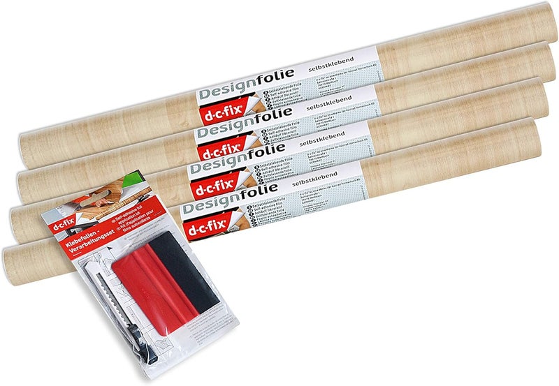 DC Fix 346-0219-4PKA Decorative Self-Adhesive Film, Maple Wood, 17" x 78" Roll, 4-Pack with Applicator - Image 2