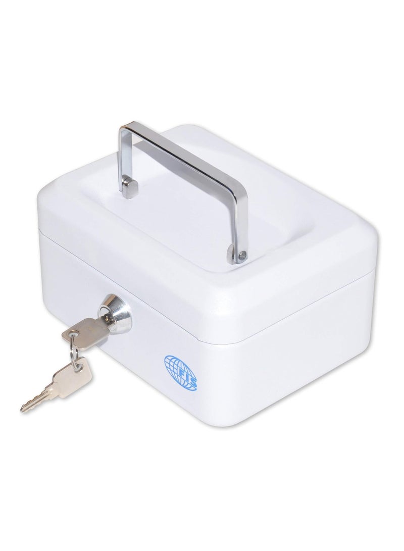 FIS Cash Box with Key, 6 Inch, Matt Finish White Color - FSCPTS0034WT - Image 1