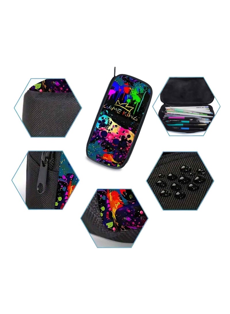 حقيبة مدرسية بنمط وحدة تحكم ألعاب مطبوعة ثلاثية الأبعاد، حقيبة ظهر لطيفة للطلاب، 44*28*13 سم + حقيبة غداء 20*20*12.5 سم + حقيبة أقلام 22*11*5 سم، مجموعة من ثلاث قطع - Image 2