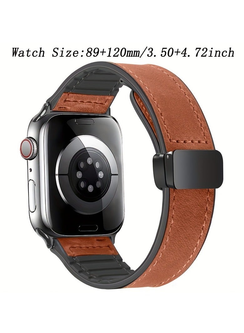 Silicone and Leather Apple Watch Band, Magnetic Buckle Design, Waterproof and Sweat Resistant, Stainless Steel Connection for iWatch Ultra Series 9 8 7 SE 6 5 4 (Sizes 49mm, 44mm, 45mm, 42mm)  - Image 3