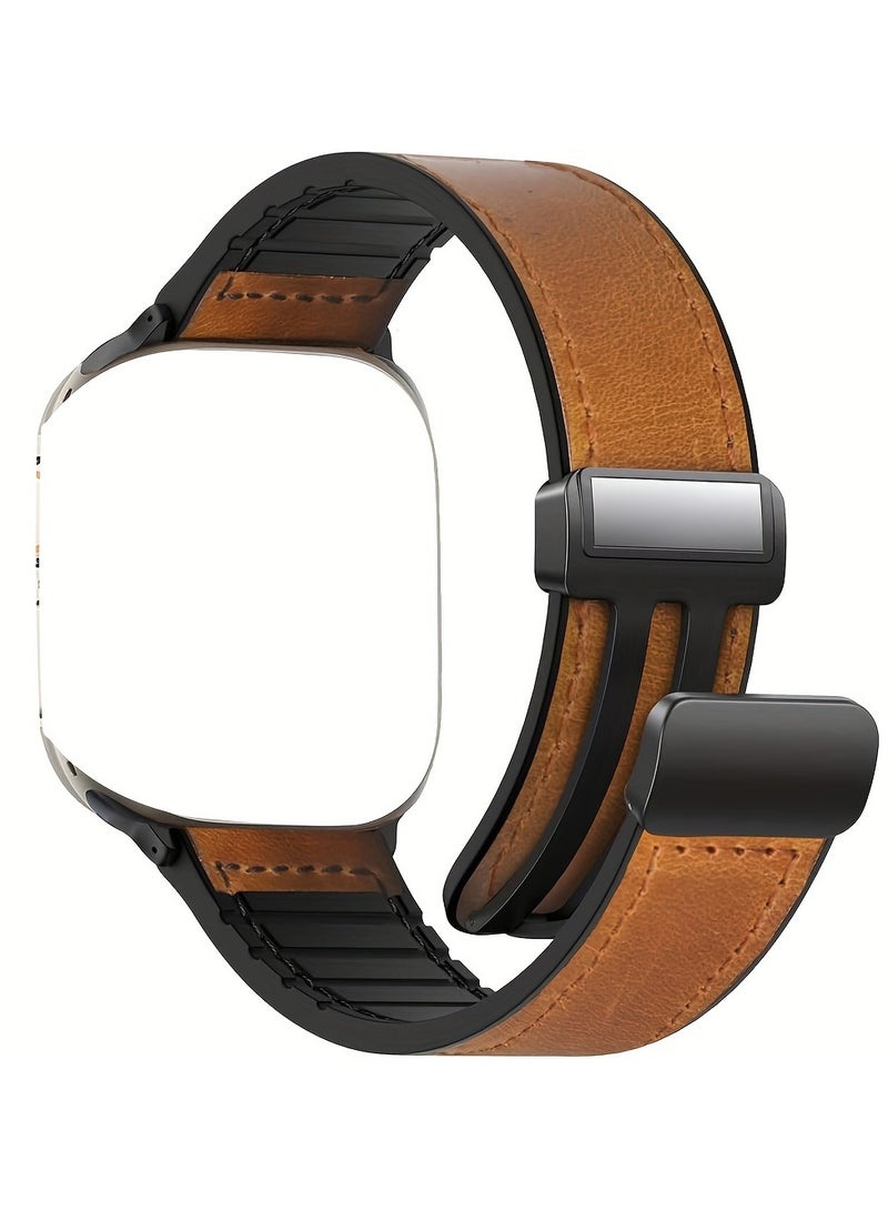 Silicone and Leather Apple Watch Band, Magnetic Buckle Design, Waterproof and Sweat Resistant, Stainless Steel Connection for iWatch Ultra Series 9 8 7 SE 6 5 4 (Sizes 49mm, 44mm, 45mm, 42mm)  - Image 5
