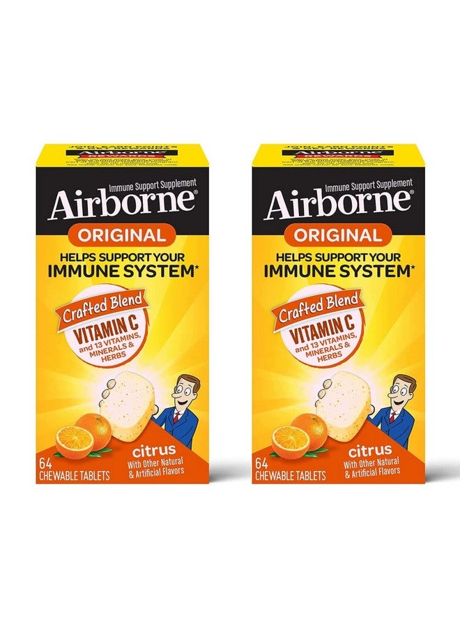 Airborne Vitamin C 1000Mg (Per Serving) Citrus Chewable Tablets (64Ct/Box) Glutenfree Immune Support Supplement Vitamins A C E Zinc Selenium Echinacea Ginger Antioxidants (2Pack) - Image 2