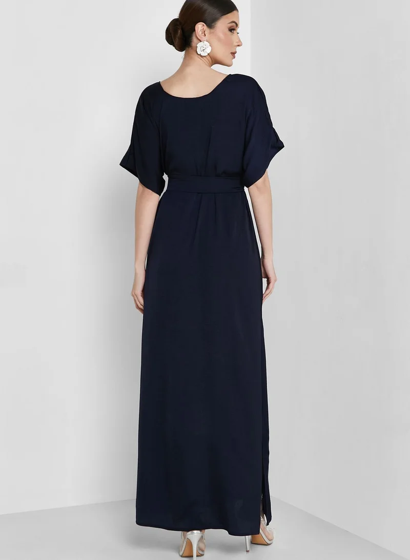 hayas closet Embellished Belted Under Abaya Dress