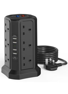 Anmi Tower Extension Lead with USB Slots and 18W USB C Fast Charger(5V/3.1A), 12 Way Plug Extension Tower, Surge Protected Extension Lead with Switch, Multi Plug Socket , 1.8M Extension Cable  - Image 1