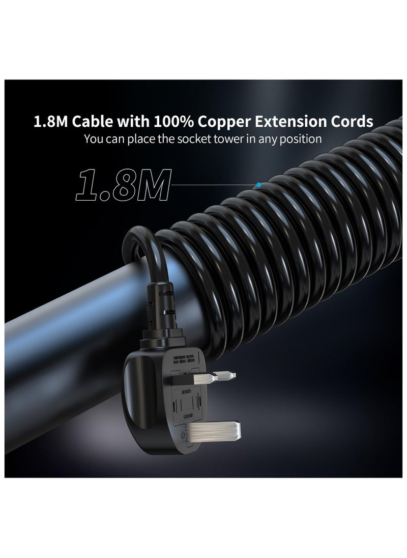 Anmi - Tower Extension Lead with USB Slots and 18W USB C Fast Charger(5V/3.1A), 12 Way Plug Extension Tower, Surge Protected Extension Lead with Switch, Multi Plug Socket , 1.8M Extension Cable - Image 1