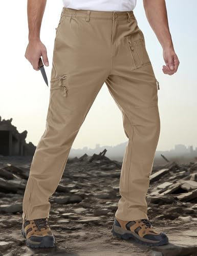 CRYSULLY بنطلونات تكتيكية للرجال من كريسولي 9 جيوب بنطلونات كارجو كاكي للرجال في الهواء الطلق بنطلونات مشي مقاومة للتمزق 34 - Image 3