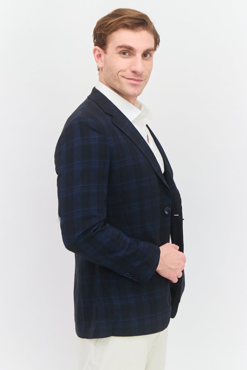 SELECTED Men Regular Fit Plaid Blazer, Black/Blue - Image 2