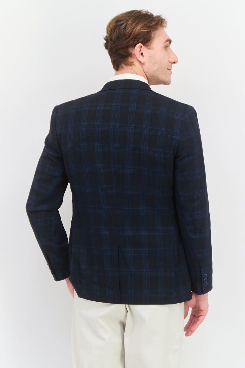 SELECTED Men Regular Fit Plaid Blazer, Black/Blue - Image 3