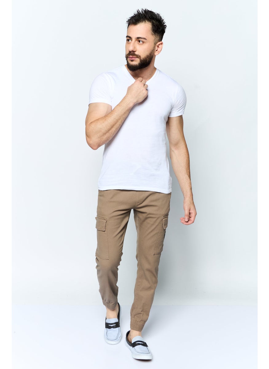 Company Eighty One - Men Regular Fit Brand Logo Cargo Pants, Tan - Image 1
