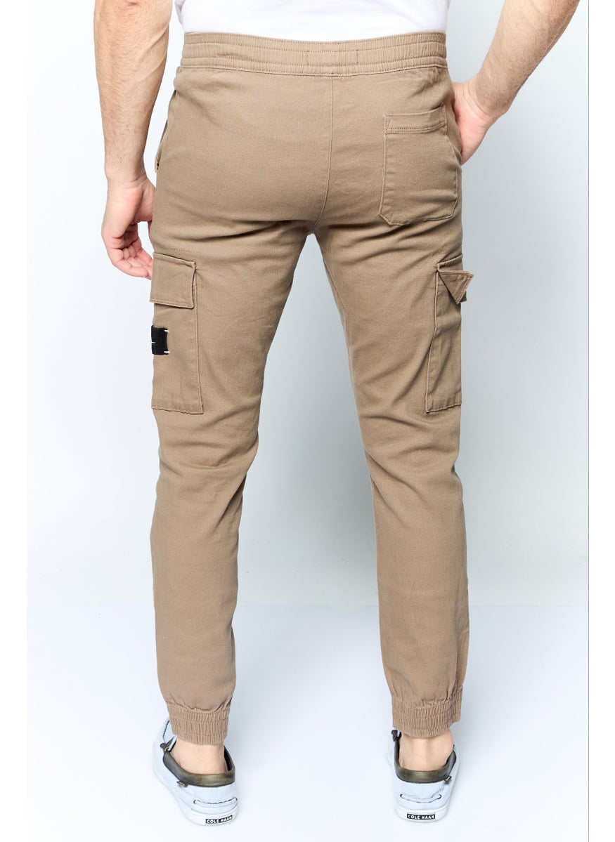 Company Eighty One - Men Regular Fit Brand Logo Cargo Pants, Tan - Image 1