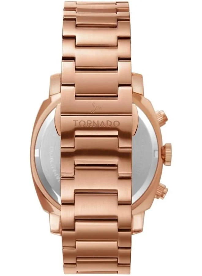تورنيدو Men's Japan Quartz Movement Watch, Chronograph Display and Stainless Steel Strap - T9102B-RBKN, Rose Gold