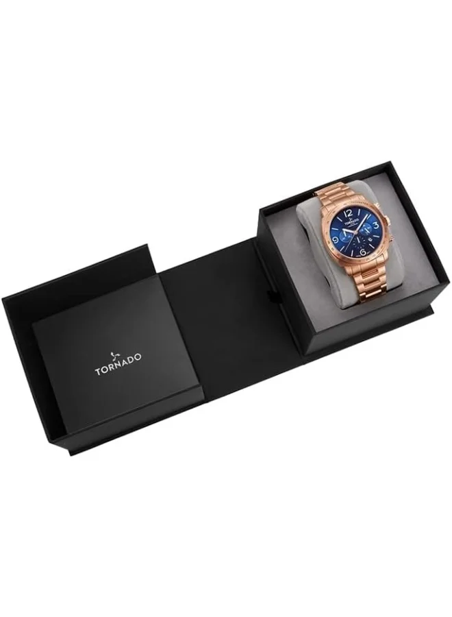 تورنيدو Men's Japan Quartz Movement Watch, Chronograph Display and Stainless Steel Strap - T9102B-RBKN, Rose Gold