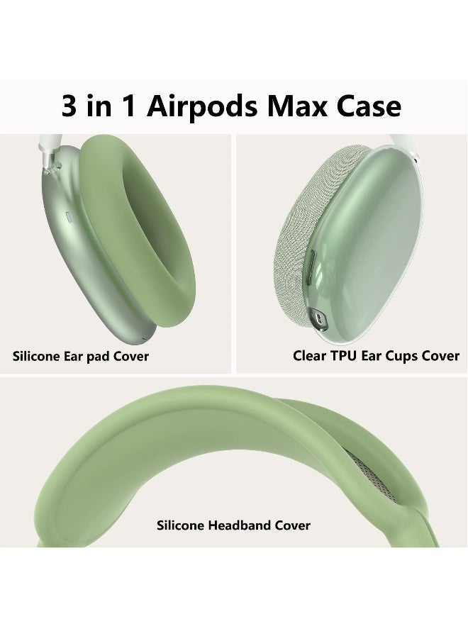 Generic - Silicone Cases Suitable for Apple AirPods Max 3-in-1 Headphones Anti-Scratch Clear Soft TPU Ear Cups Cover Headband Cover and Ear Pad Protector Case Skin Accessories (Green) - Image 1